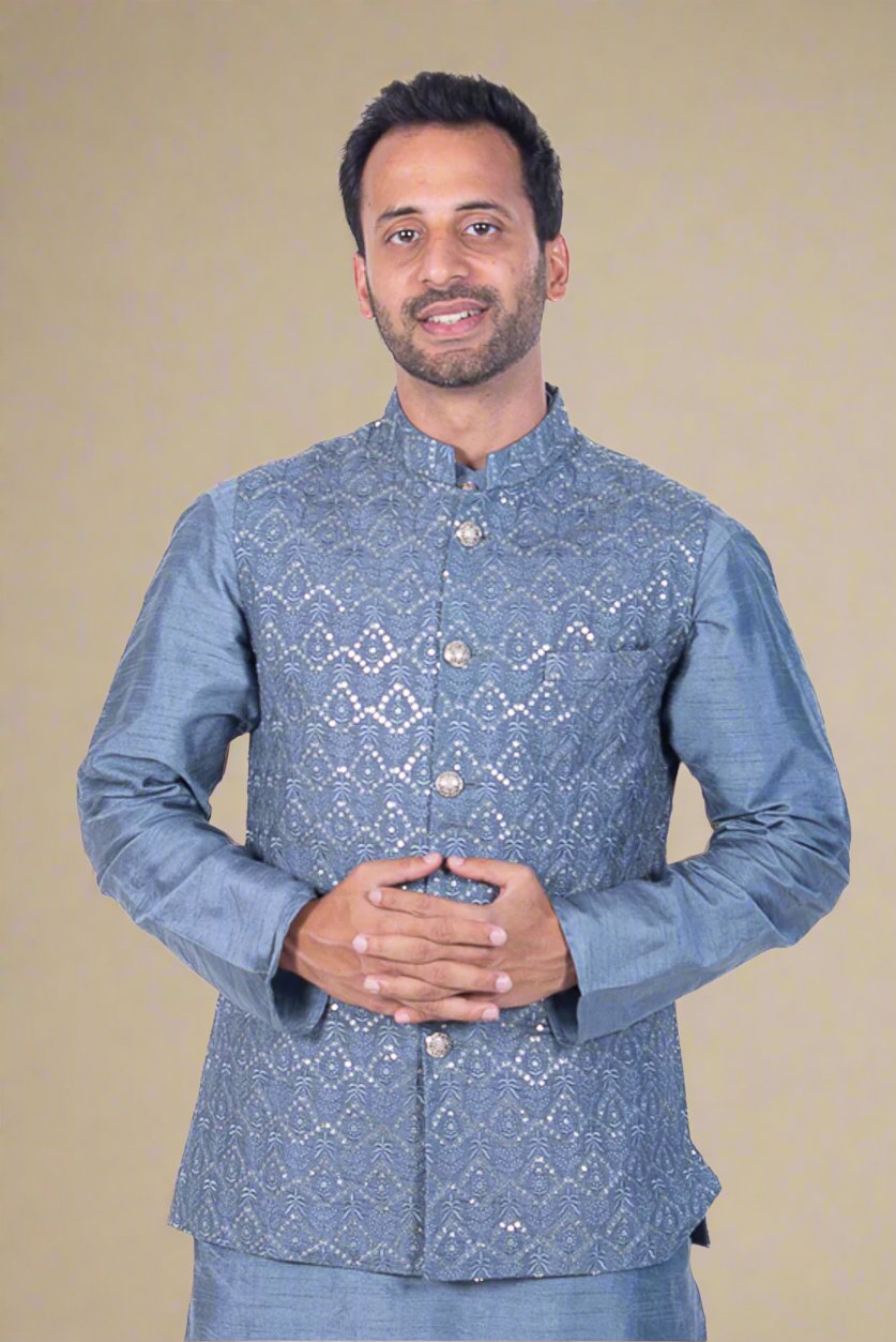 Grey Silk Jacket with Motifs