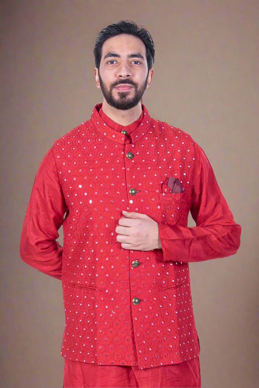 Bright Red Round Mirrored Jacket Set