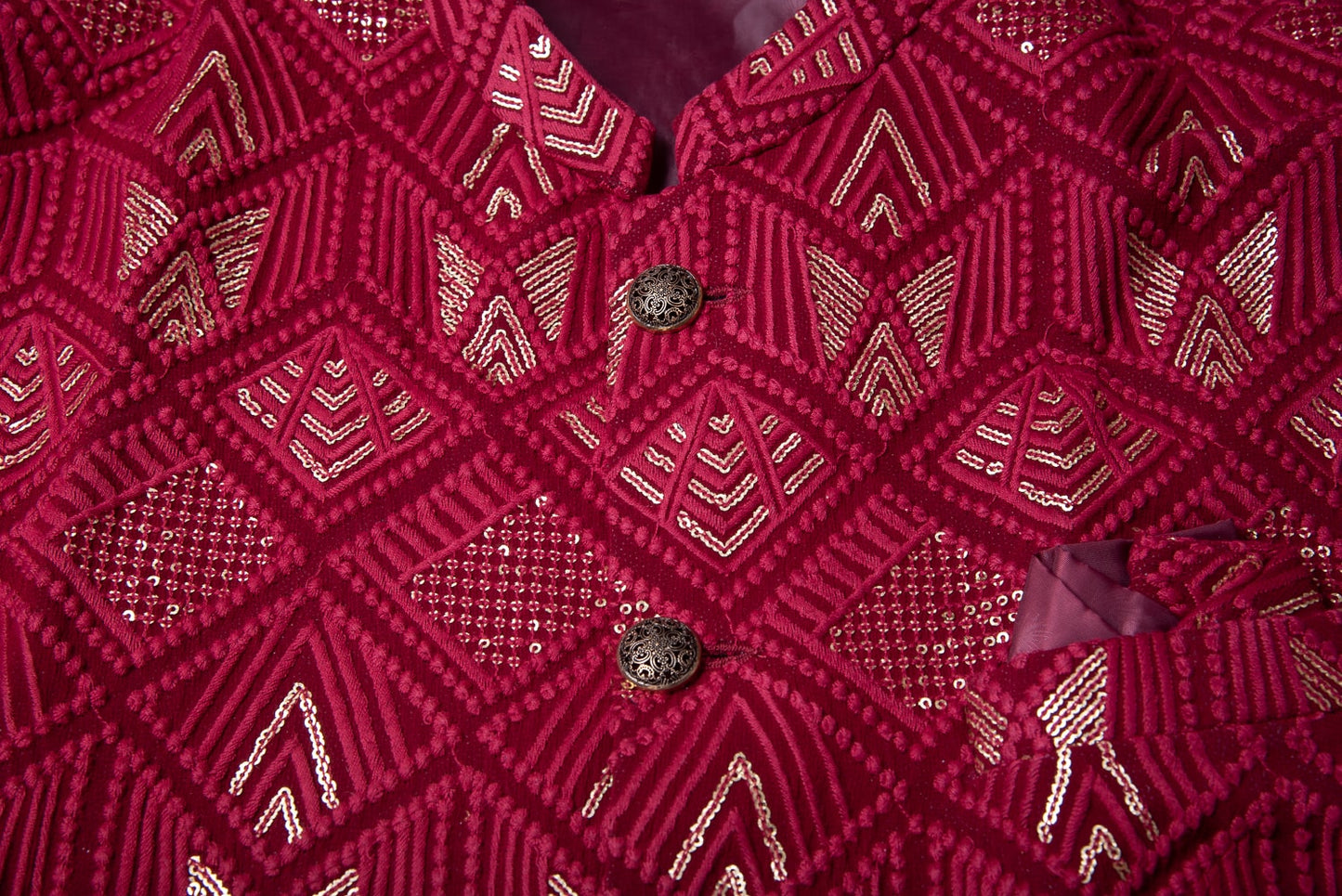 Red Aztec Design Jacket Set with Sequince