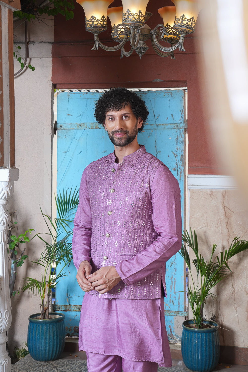 Lilac Round Mirrored Silk Jacket Set