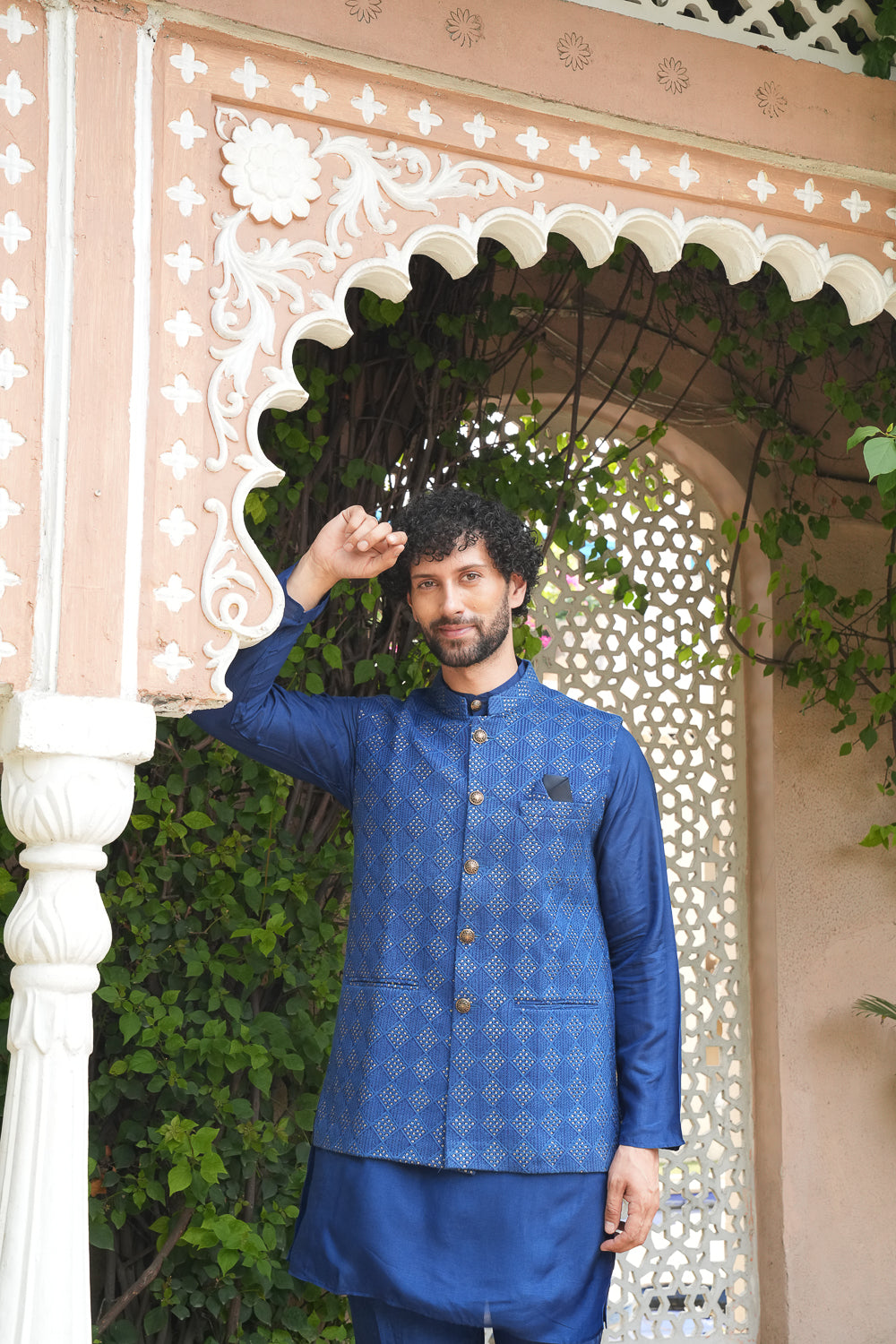 Blue Heavy Embroidered Jacket Set