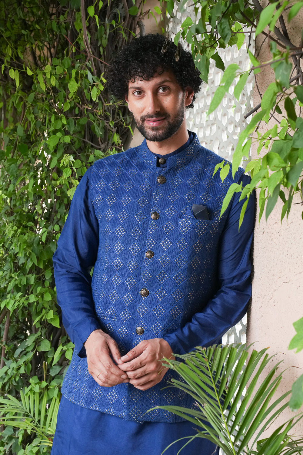 Blue Heavy Embroidered Jacket Set