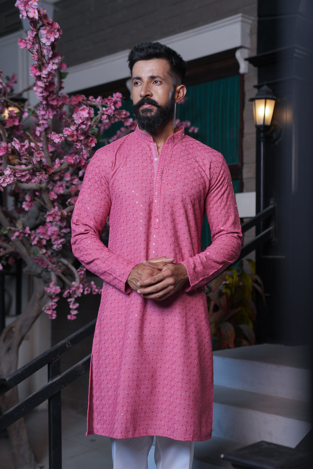 Pastel Pink Chikenkari Kurta with Sequins