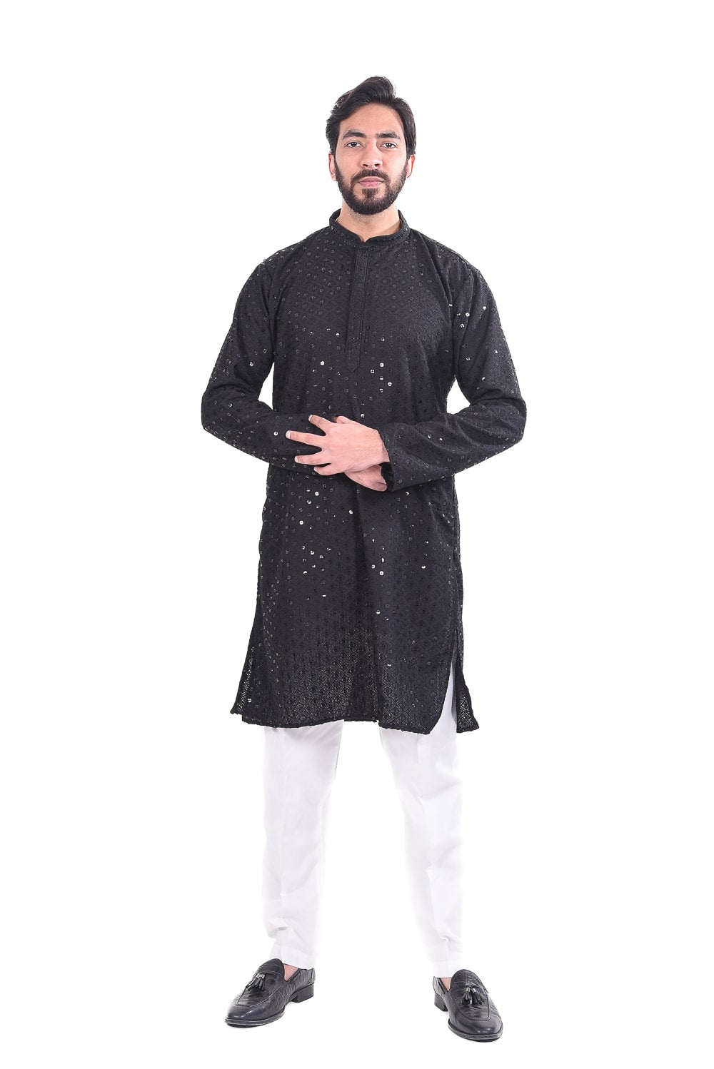 Black Chickenkari Rayon Kurta Set