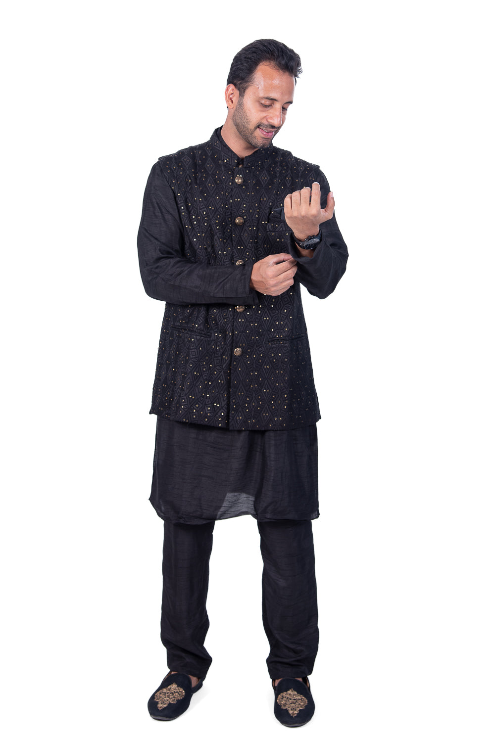 Black Aztec Sequinned Designer Jacket Set