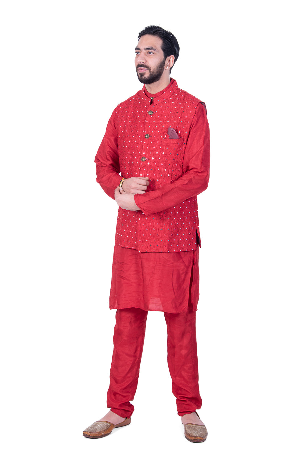 Bright Red Round Mirrored Jacket Set