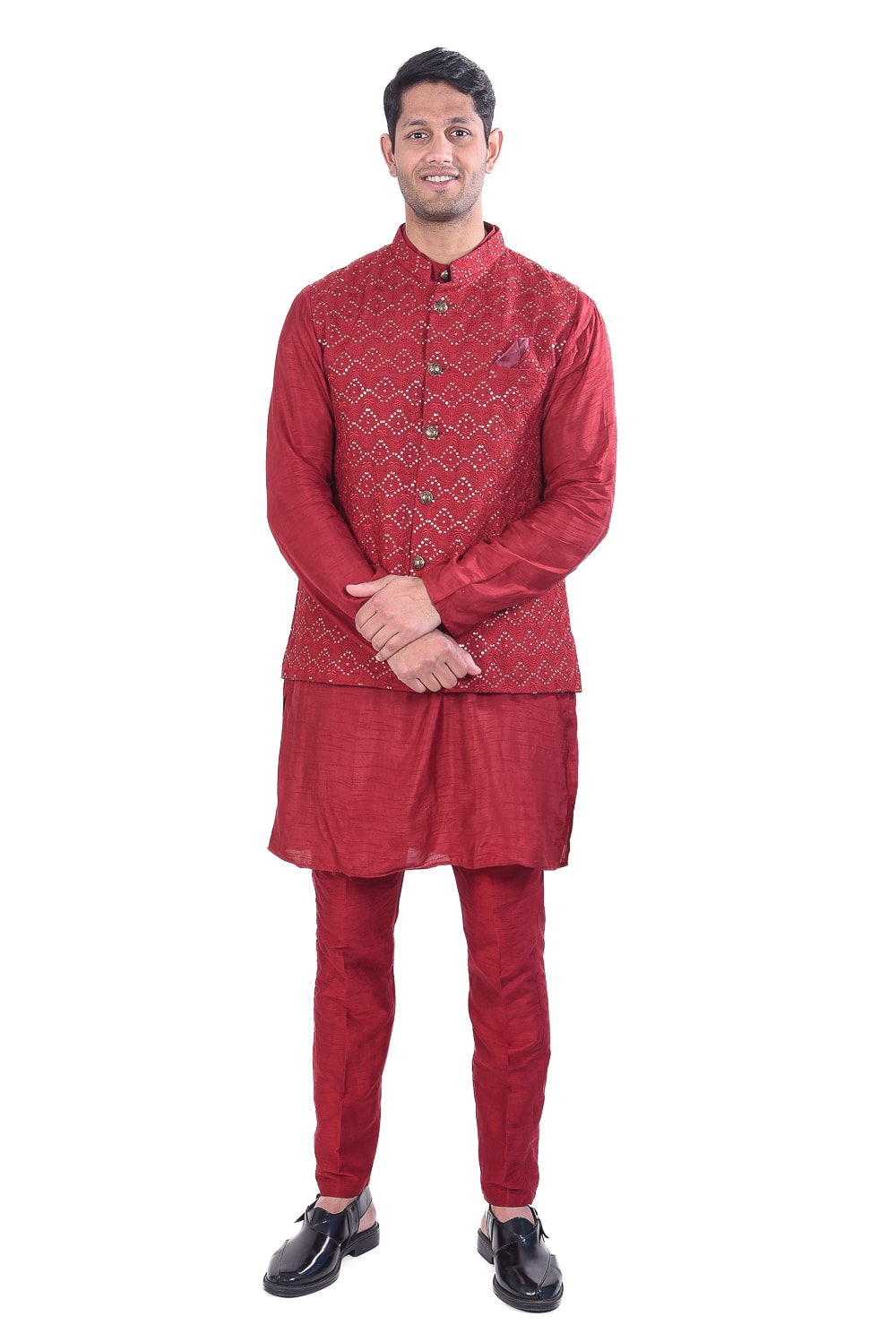 Sequinned Motif on Silk Jacket Set