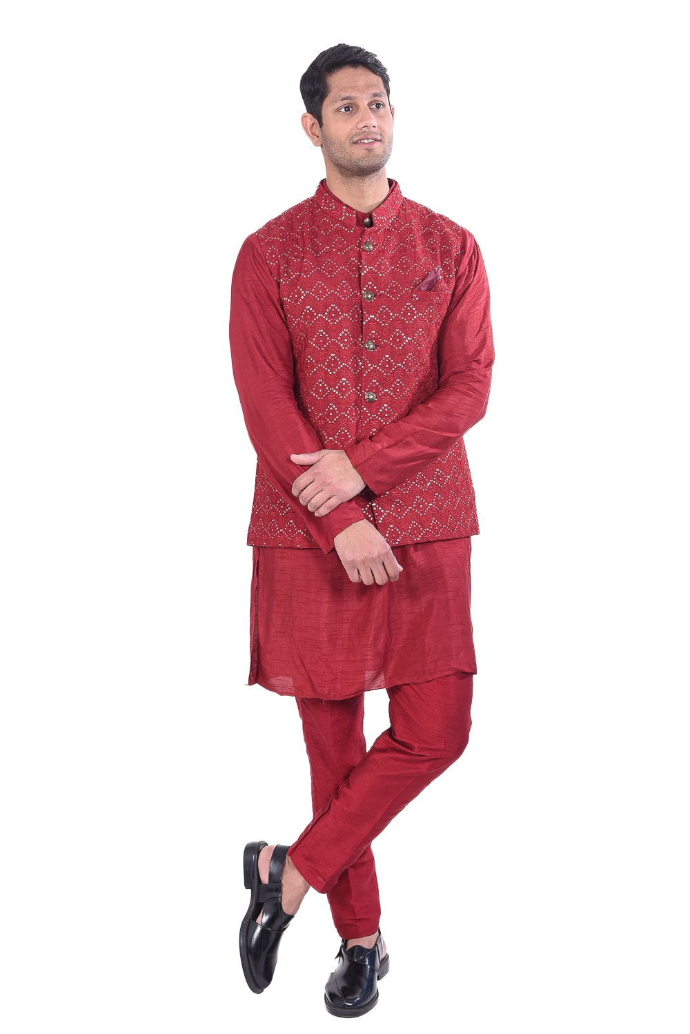 Sequinned Motif on Silk Jacket Set