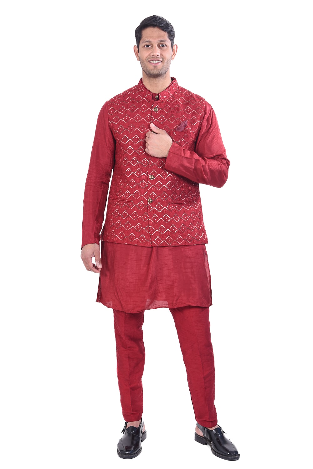 Sequinned Motif on Silk Jacket Set