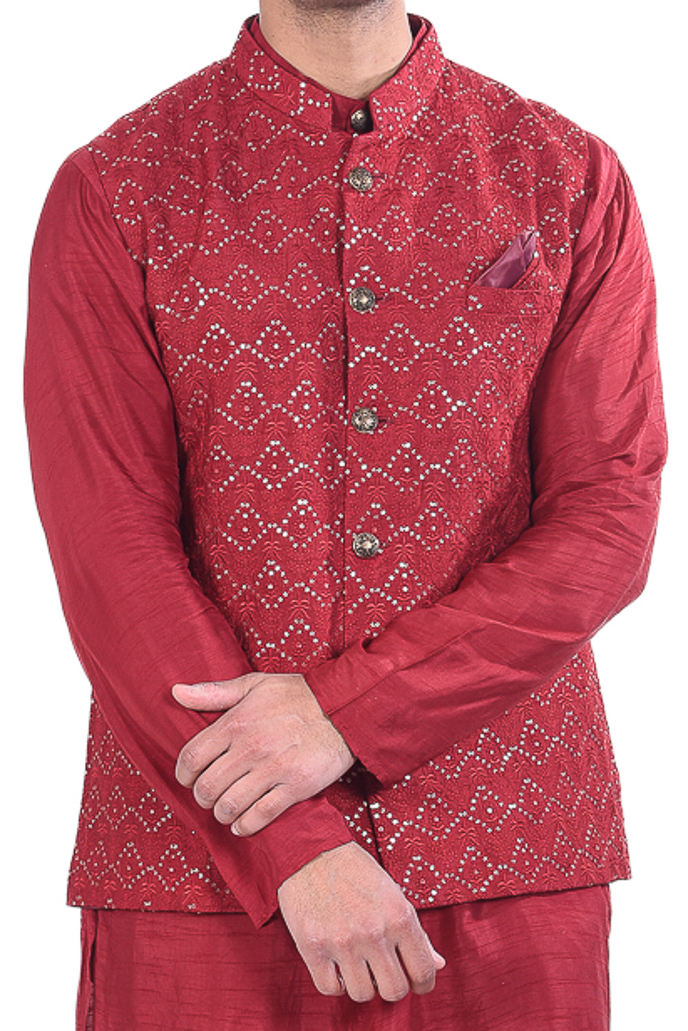 Sequinned Motif on Silk Jacket Set