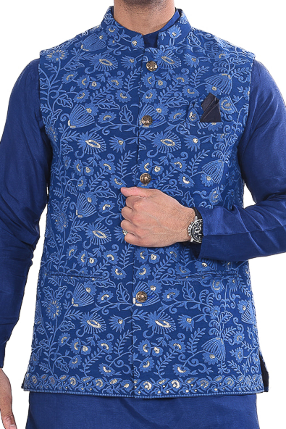 Blue Floral Georgette Jacket Set