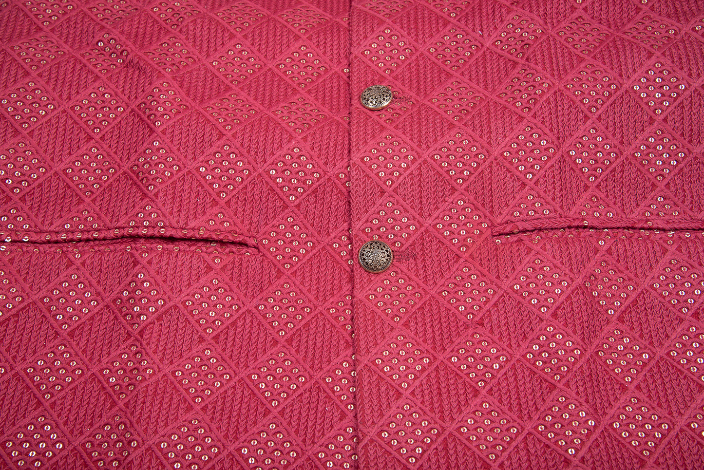 Red Embroidered Sequinced Jacket Set