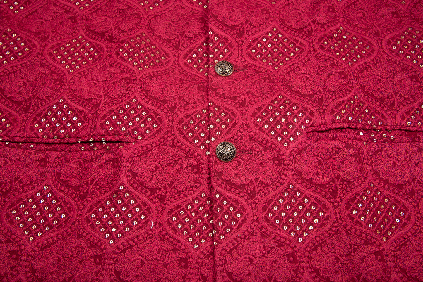 Red Embroidered Sequinced Jacket Set