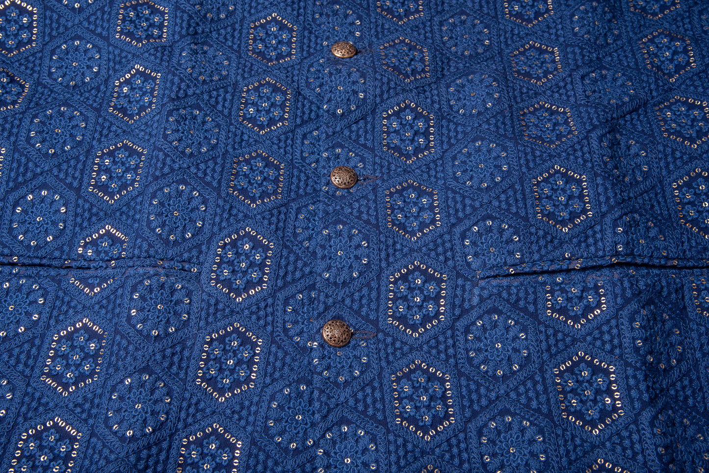 Blue Sequinned Geometric Jacket Set