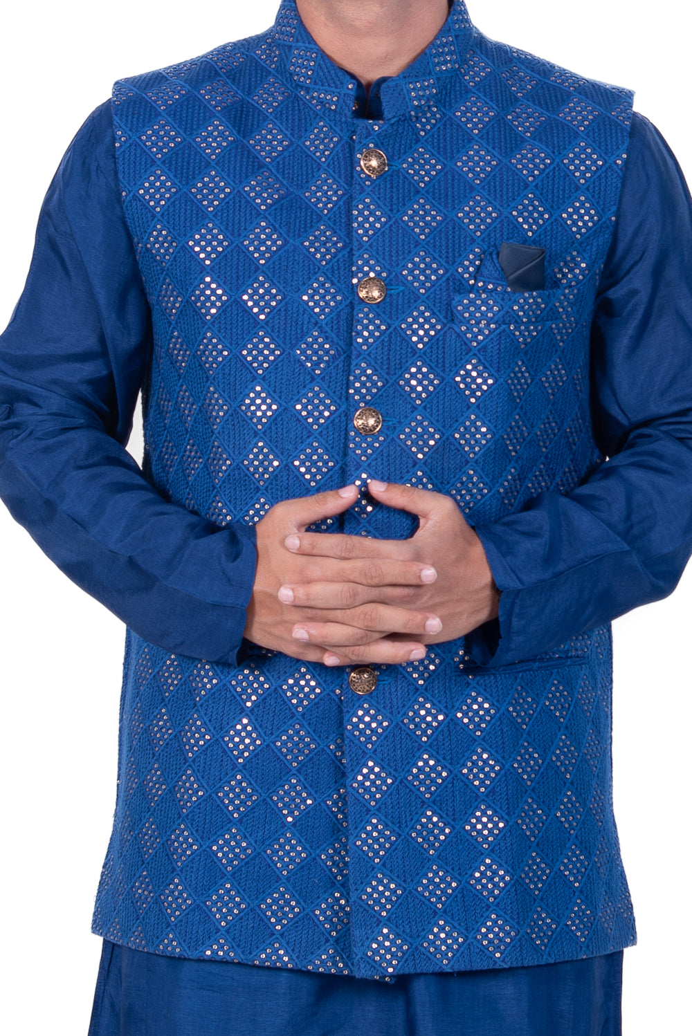 Blue Heavy Embroidered Jacket Set