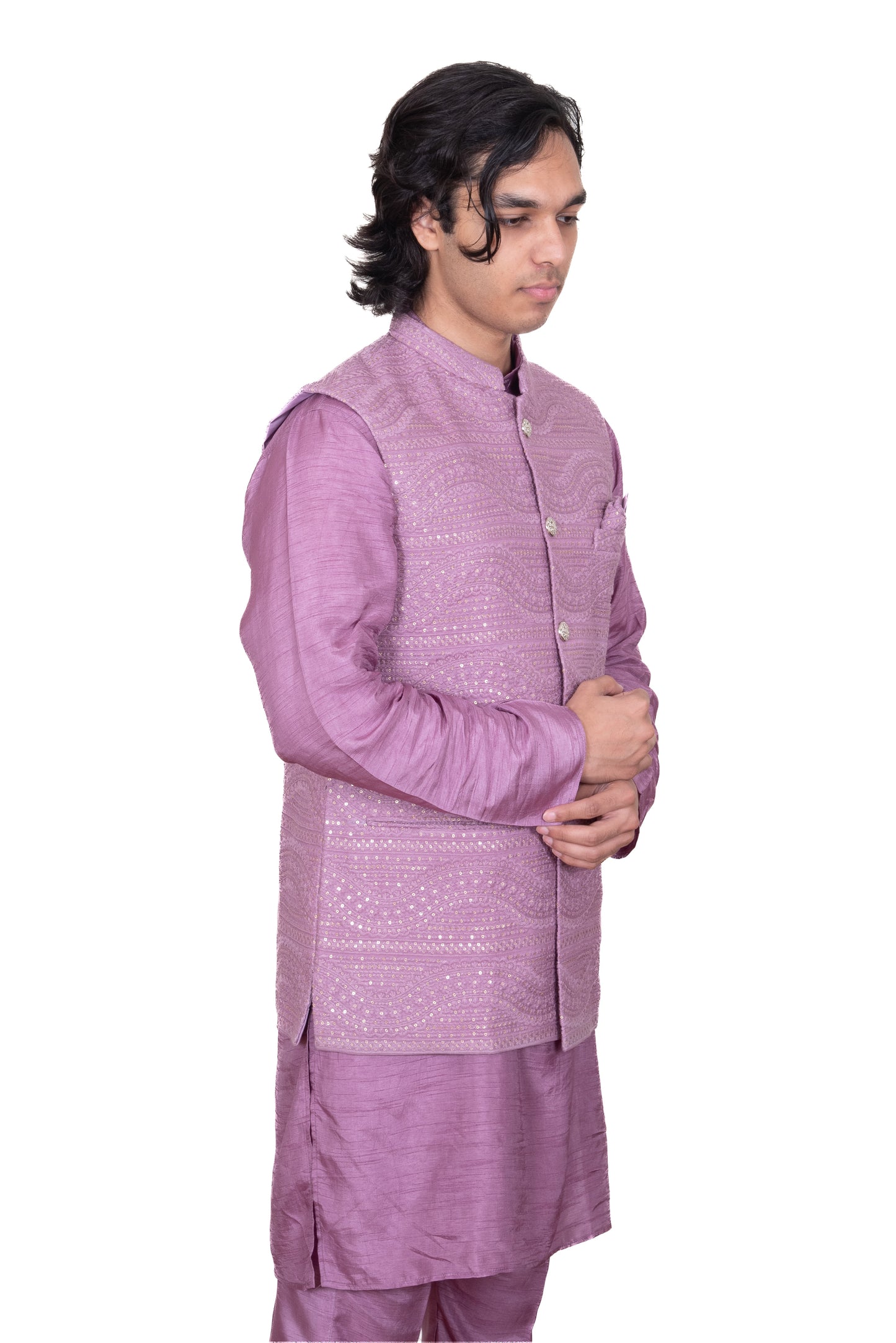 Lilac Heavy Embroidered Jacket Set