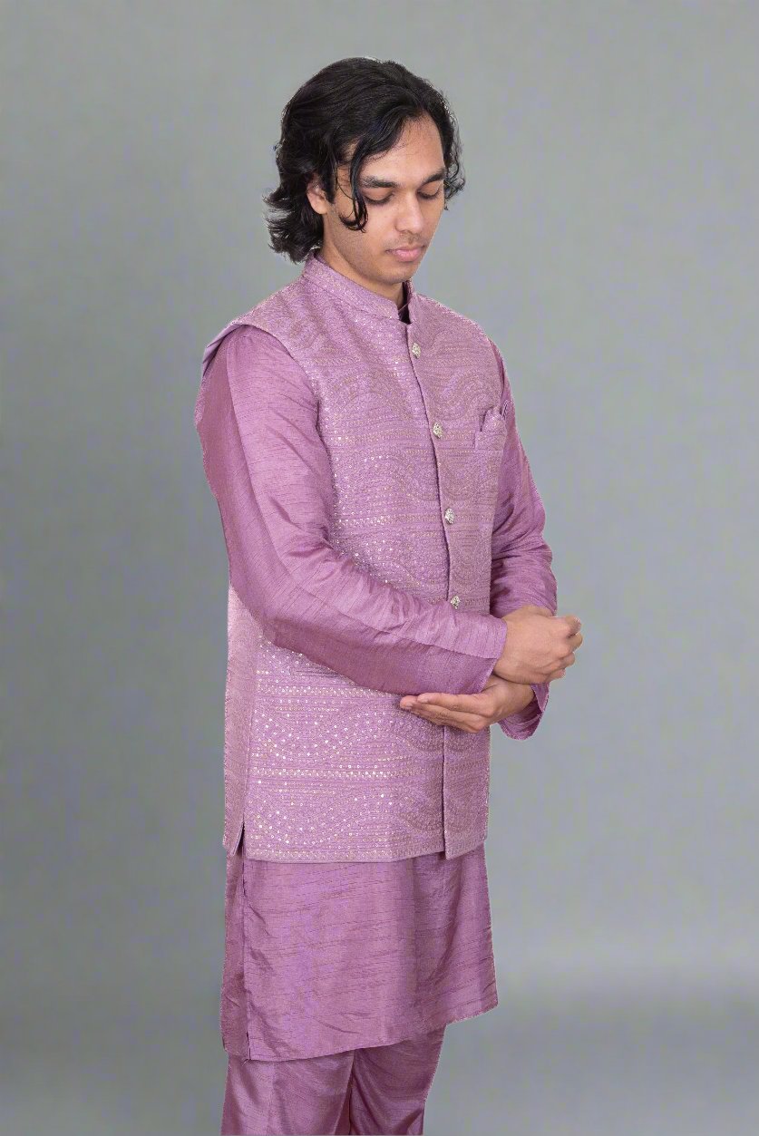 Lilac Heavy Embroidered Jacket Set