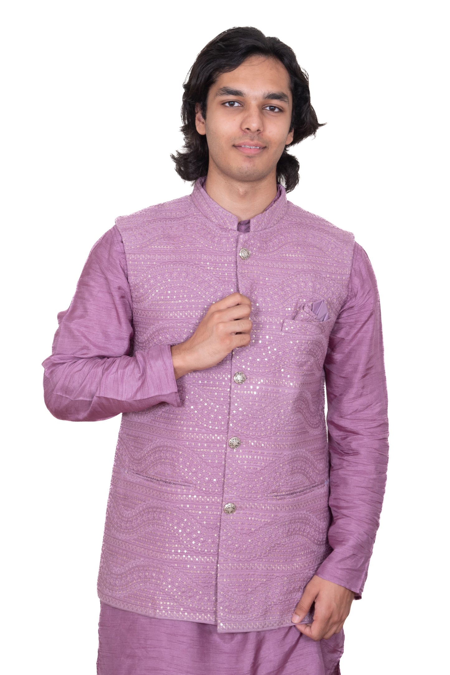 Lilac Heavy Embroidered Jacket Set