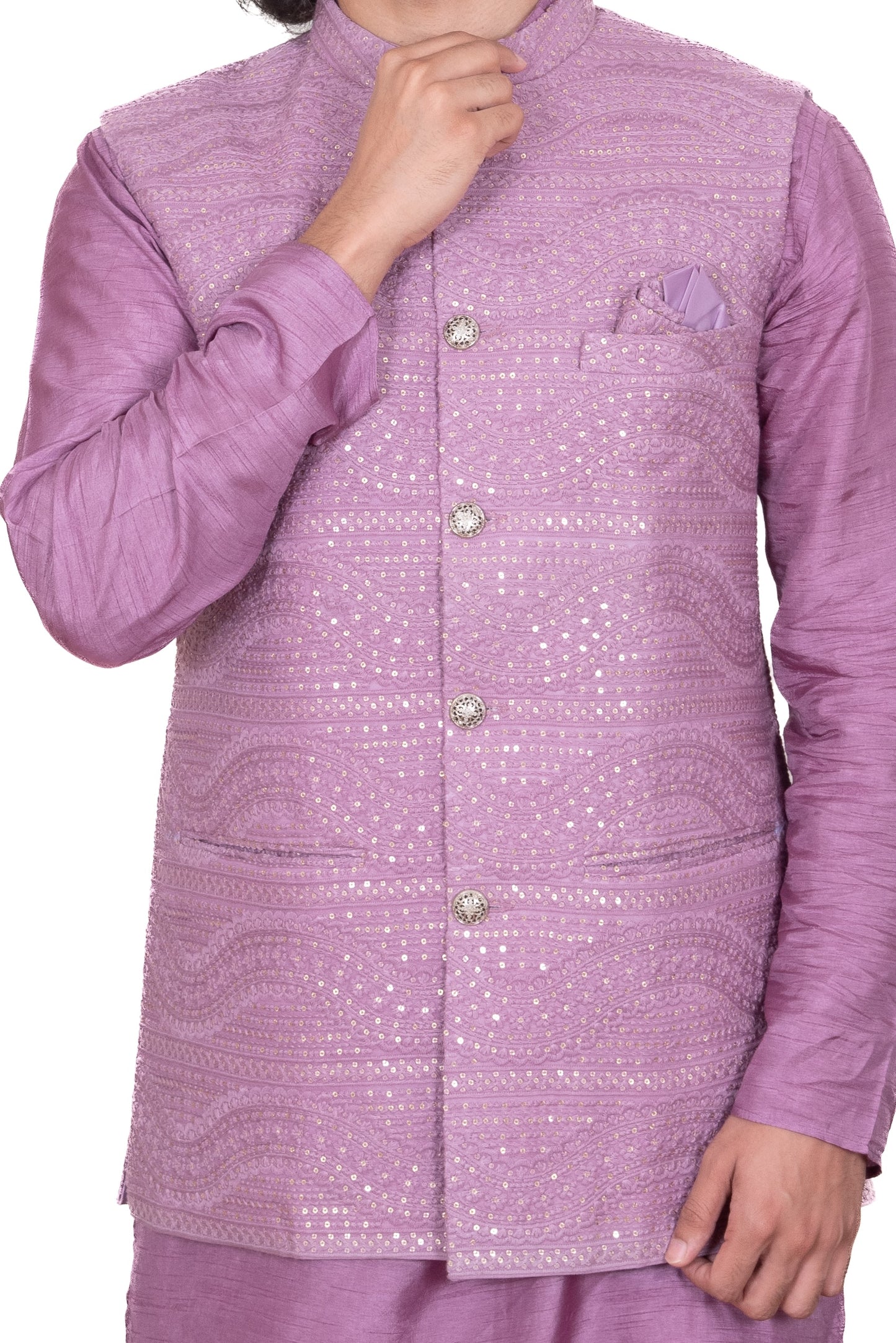 Lilac Heavy Embroidered Jacket Set