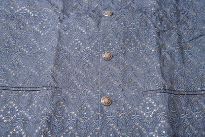 Grey Silk Embroidered Jacket Set with Motifs