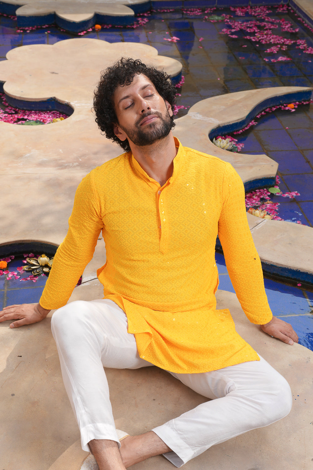 Yellow Chikenkari Sequined Kurta