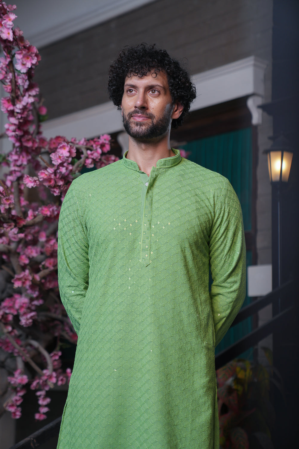 Pastel Green Chikenkari Kurta with Sequins