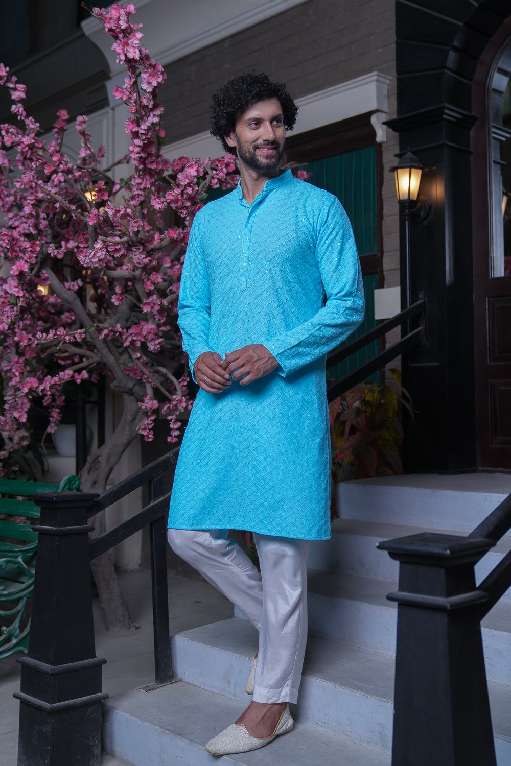 Pastel Blue Chikenkari Kurta with Sequins