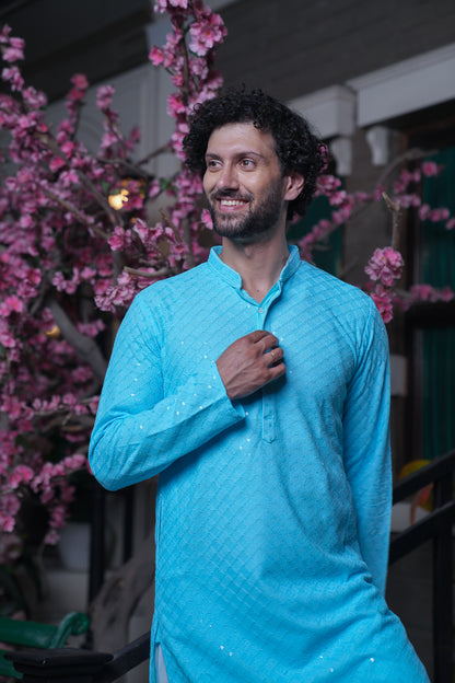 Pastel Blue Chikenkari Kurta with Sequins