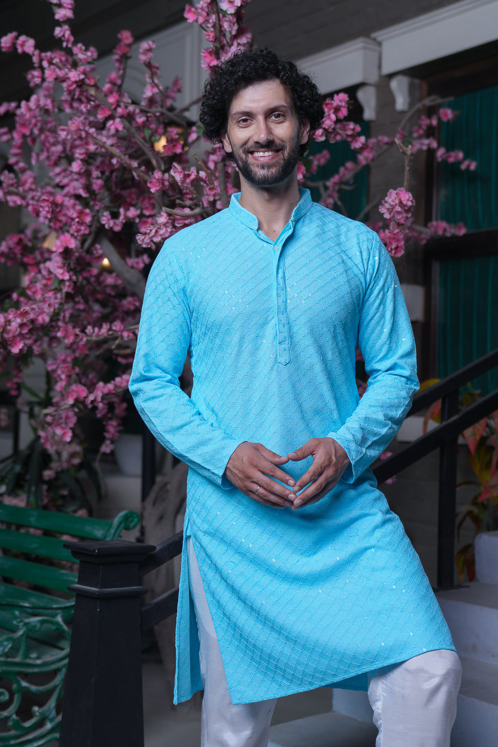 Pastel Blue Chikenkari Kurta with Sequins