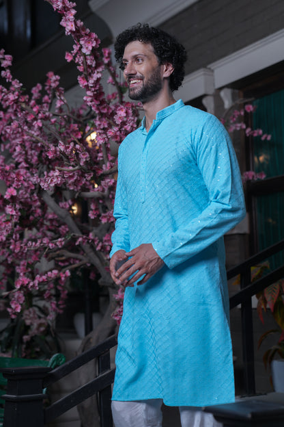 Pastel Blue Chikenkari Kurta with Sequins