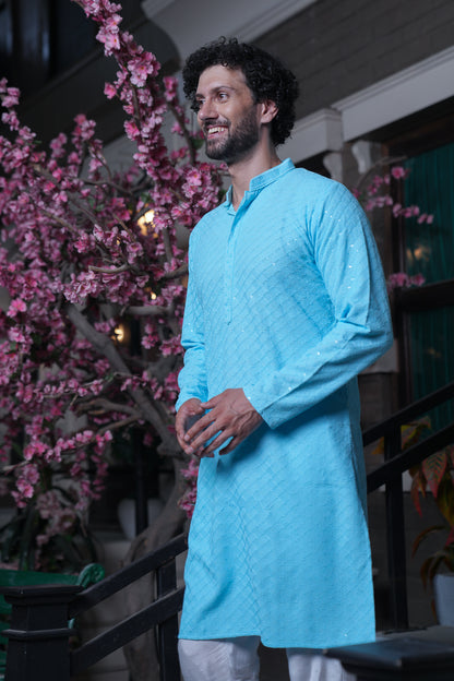 Pastel Blue Chikenkari Kurta with Sequins