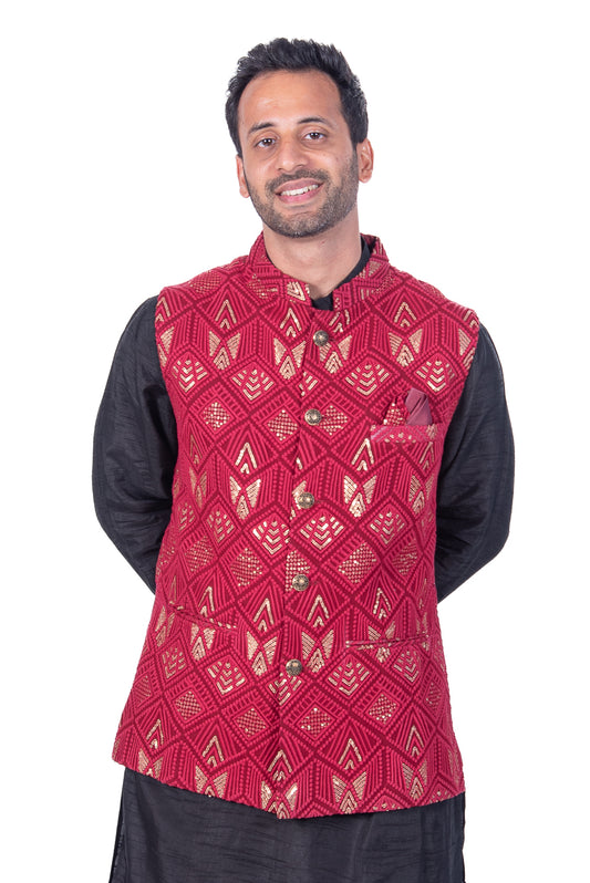 Red Aztec design Jacket with sequince