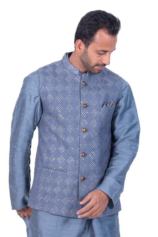 Grey Georgette Embroidered Jacket