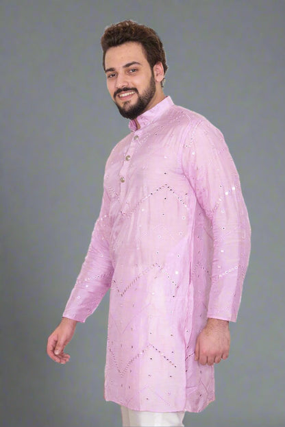 Lilac Designer Mirrored Silk Blend Kurta