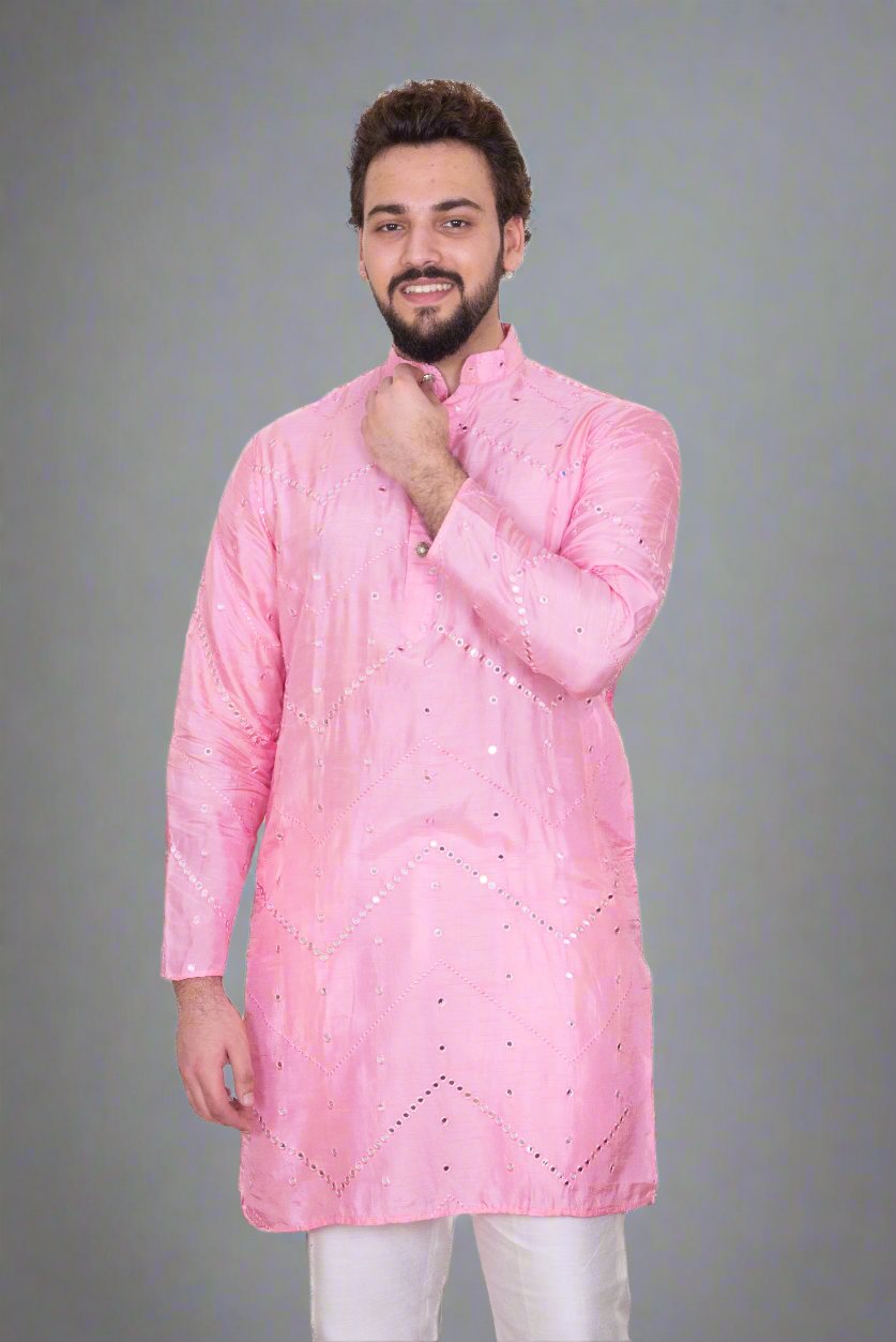 Pink Designer Mirrored Silk Blend Kurta