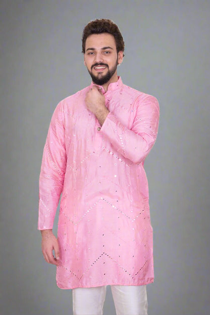 Pink Designer Mirrored Silk Blend Kurta