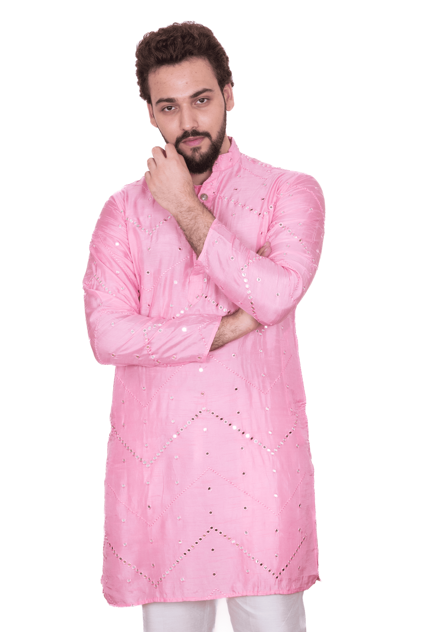 Pink Designer Mirrored Silk Blend Kurta