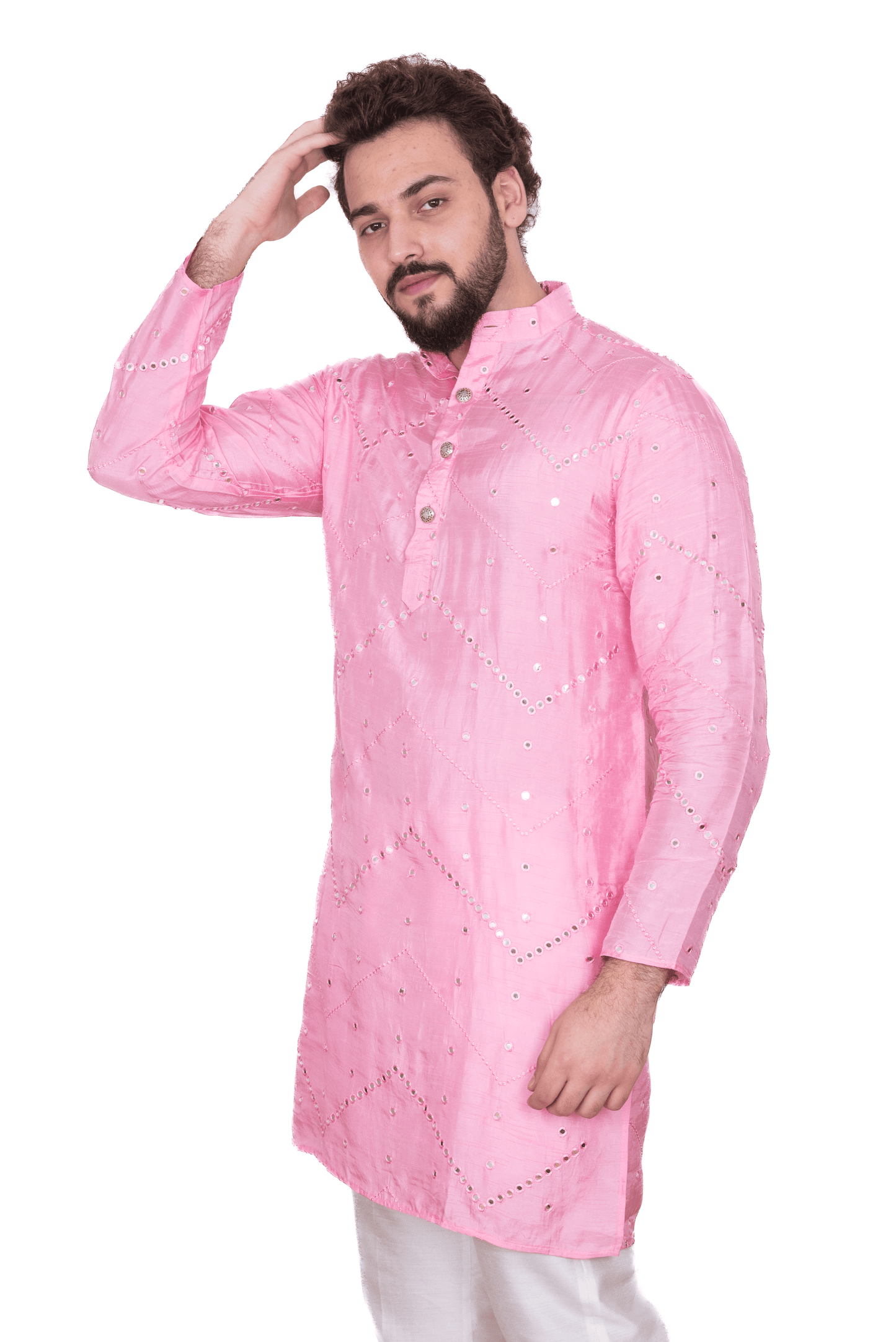 Pink Designer Mirrored Silk Blend Kurta