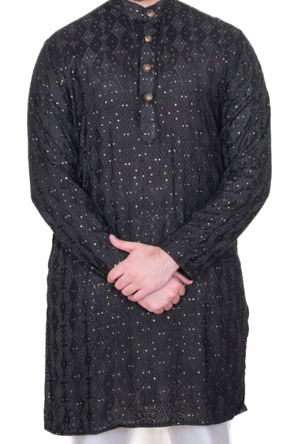 Black Embroidered Sequinned Kurta