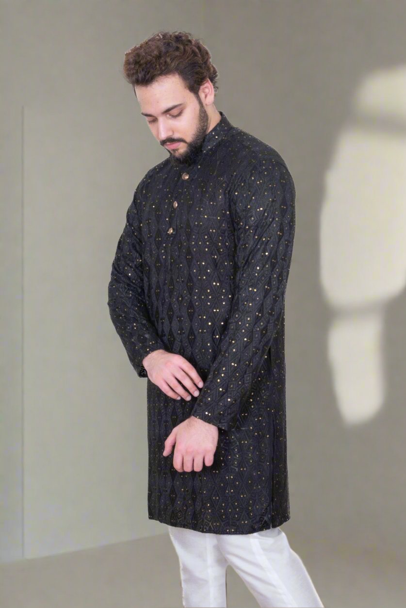 Black Embroidered Sequinned Kurta