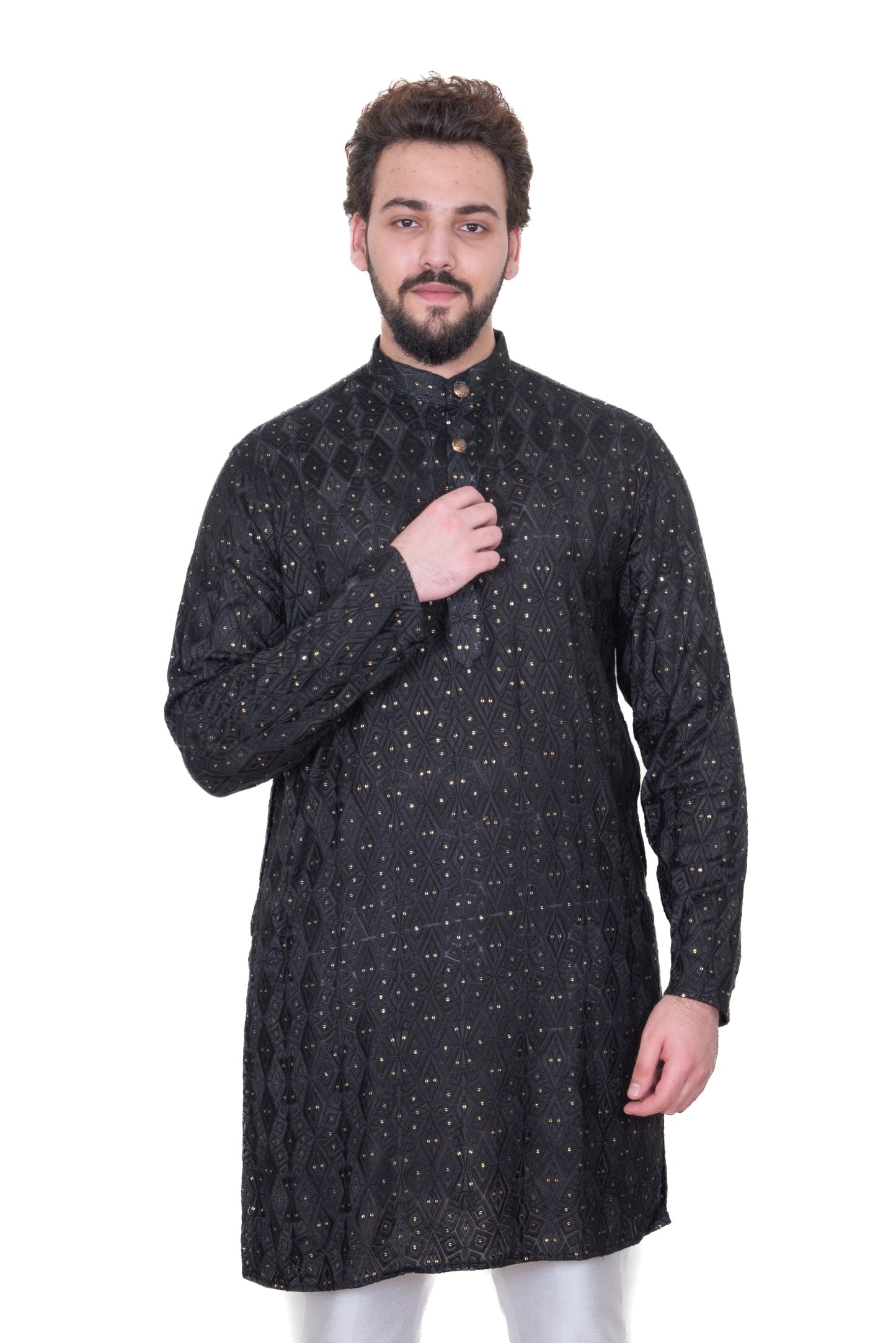 Black Embroidered Sequinned Kurta