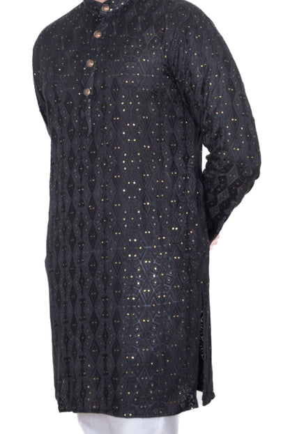 Black Embroidered Sequinned Kurta