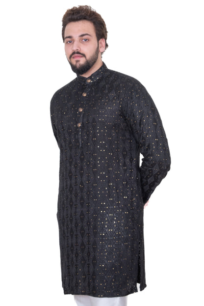 Black Embroidered Sequinned Kurta