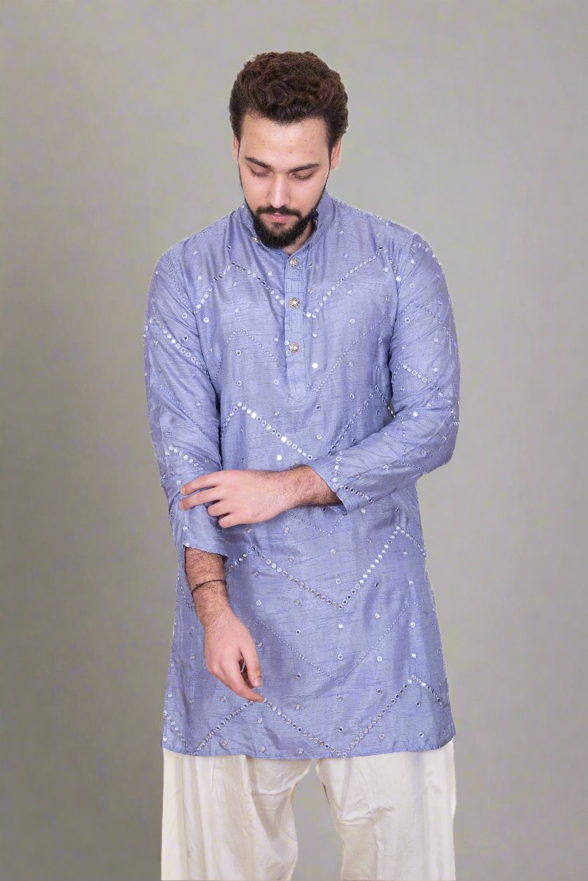 Lavender Mirrored Silk Blend Kurta