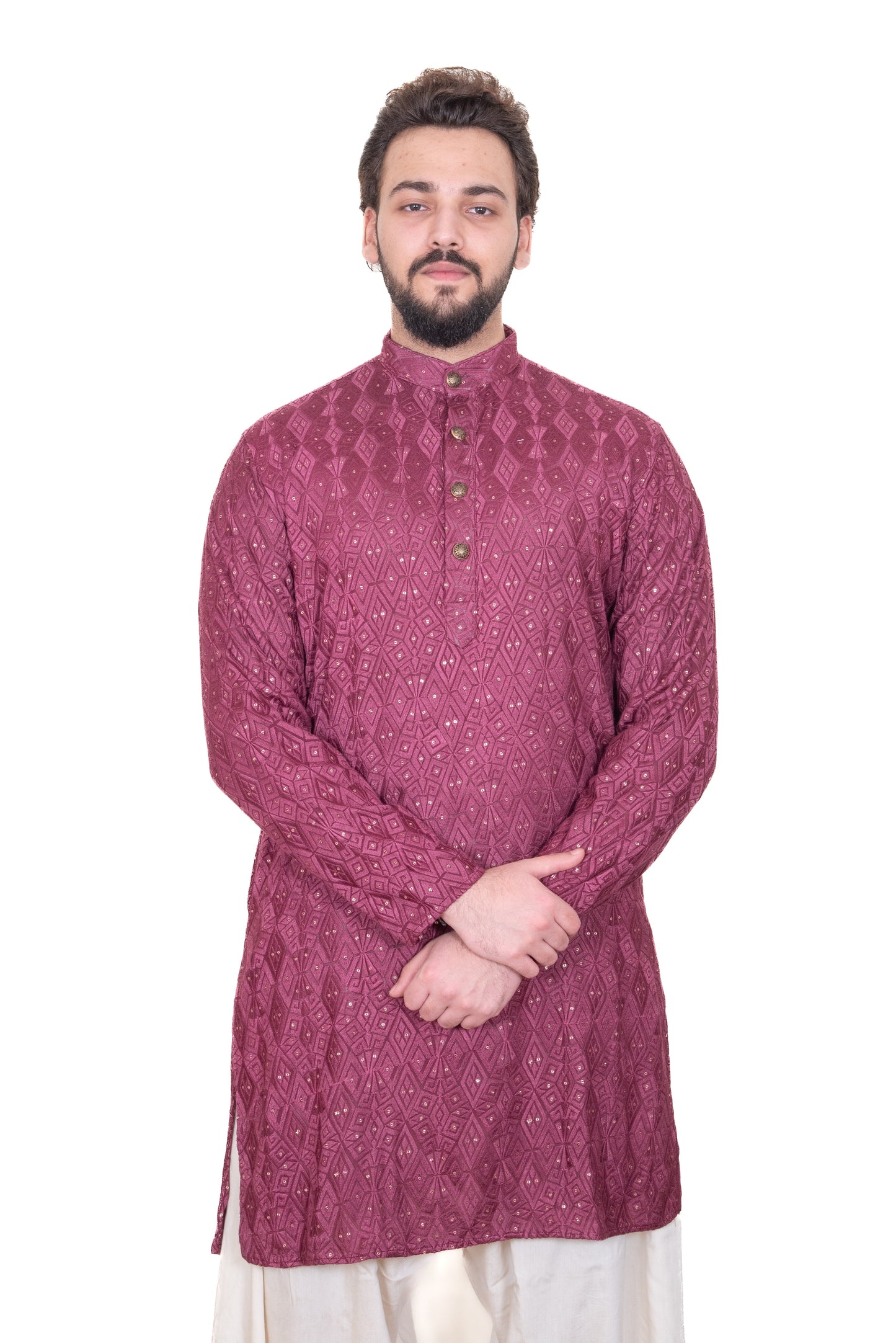 Wine Embroidered & Sequinned Kurta