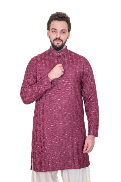 Wine Embroidered & Sequinned Kurta