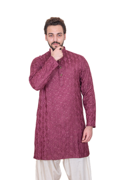 Wine Embroidered & Sequinned Kurta