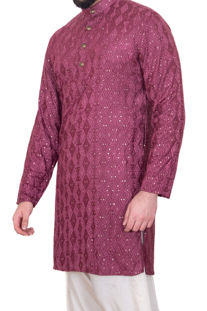 Wine Embroidered & Sequinned Kurta