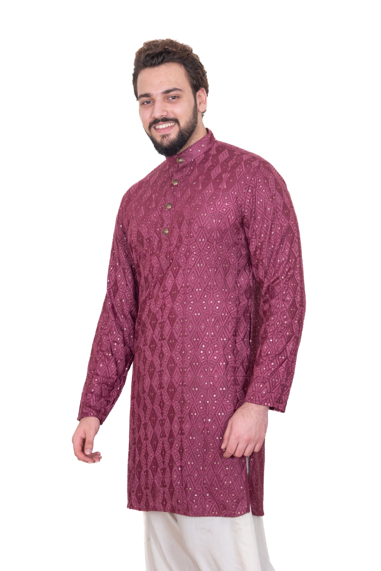 Wine Embroidered & Sequinned Kurta