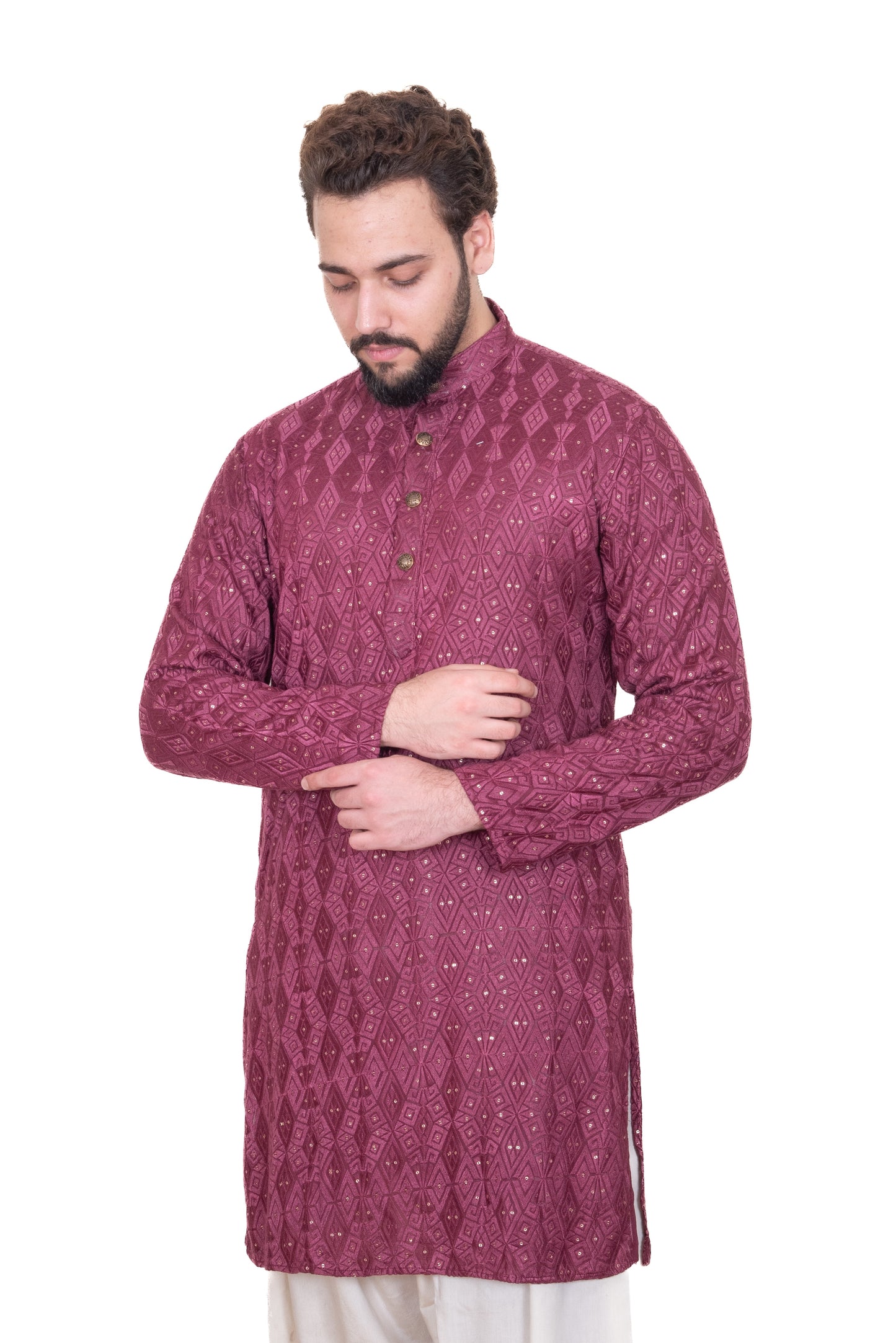 Wine Embroidered & Sequinned Kurta